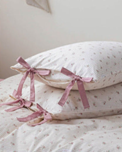 Celia Cottage Ribbon Bow Tie Floral Bedding Set / Rust Pink