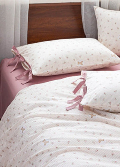 Celia Cottage Ribbon Bow Tie Floral Bedding Set / Blue
