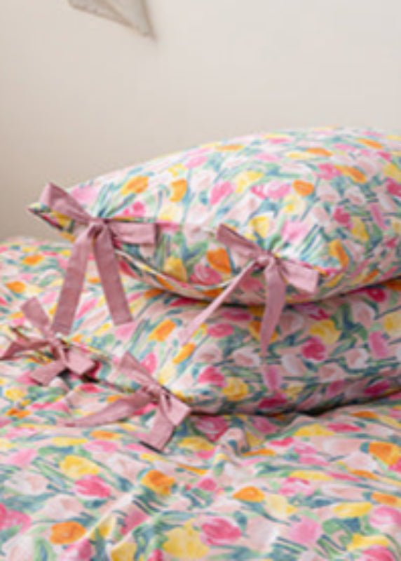 Celia Cottage Ribbon Bow Tie Floral Bedding Set / Rust Pink
