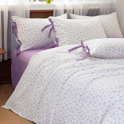 Celia Cottage Ribbon Bow Tie Floral Bedding Set / Rust Pink