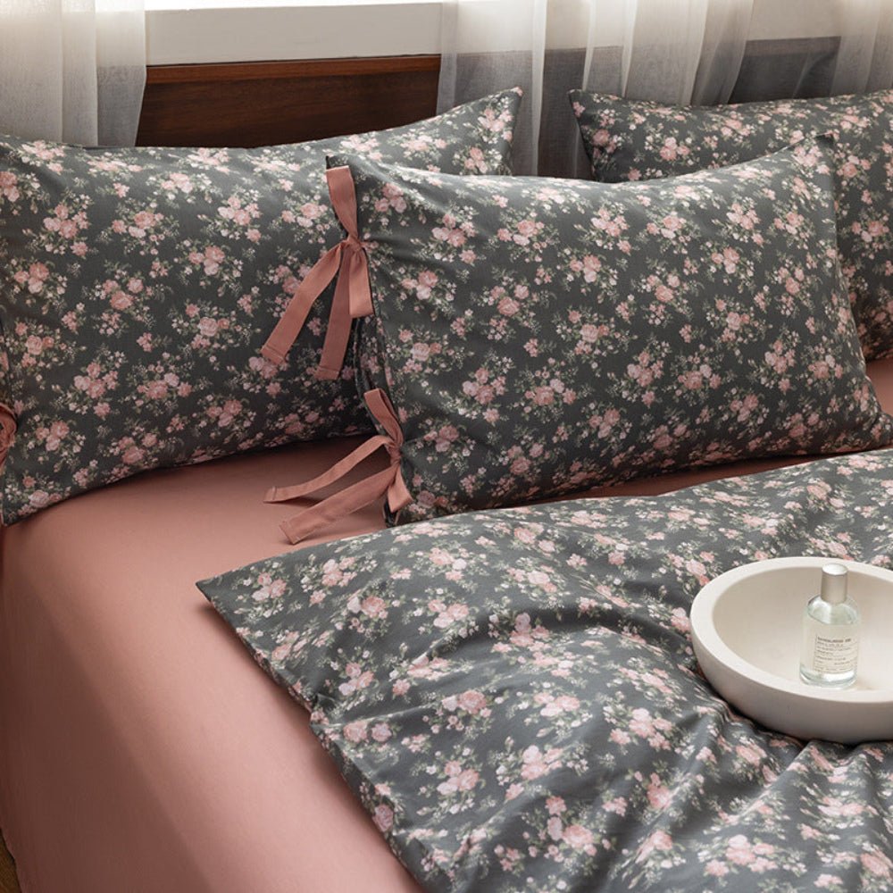 Celia Cottage Ribbon Bow Tie Floral Bedding Set / Pink