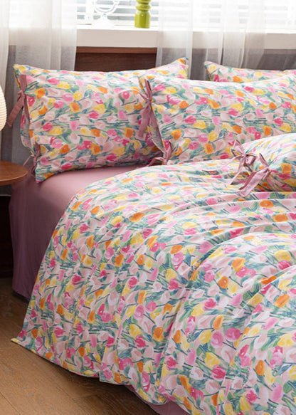 Celia Cottage Ribbon Bow Tie Floral Bedding Set / Rust Pink
