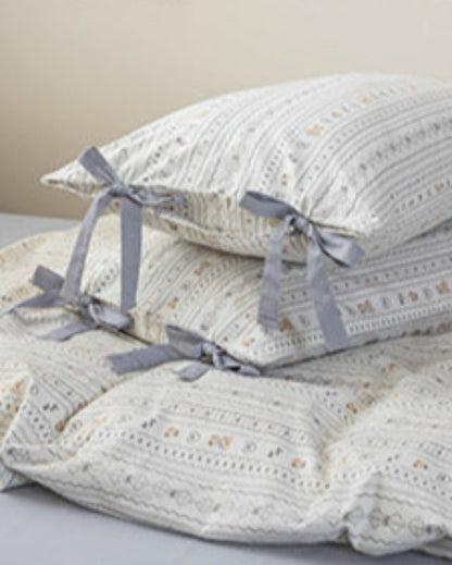 Celia Cottage Ribbon Bow Tie Floral Bedding Set / Rust Pink