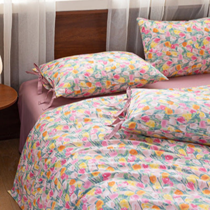Celia Cottage Ribbon Bow Tie Floral Bedding Set / Rust Pink
