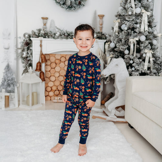Kids’ Blue Christmas Pajama Set: Cozy Bamboo PJs with Red Truck & Tree Print (2025 Limited Edition)