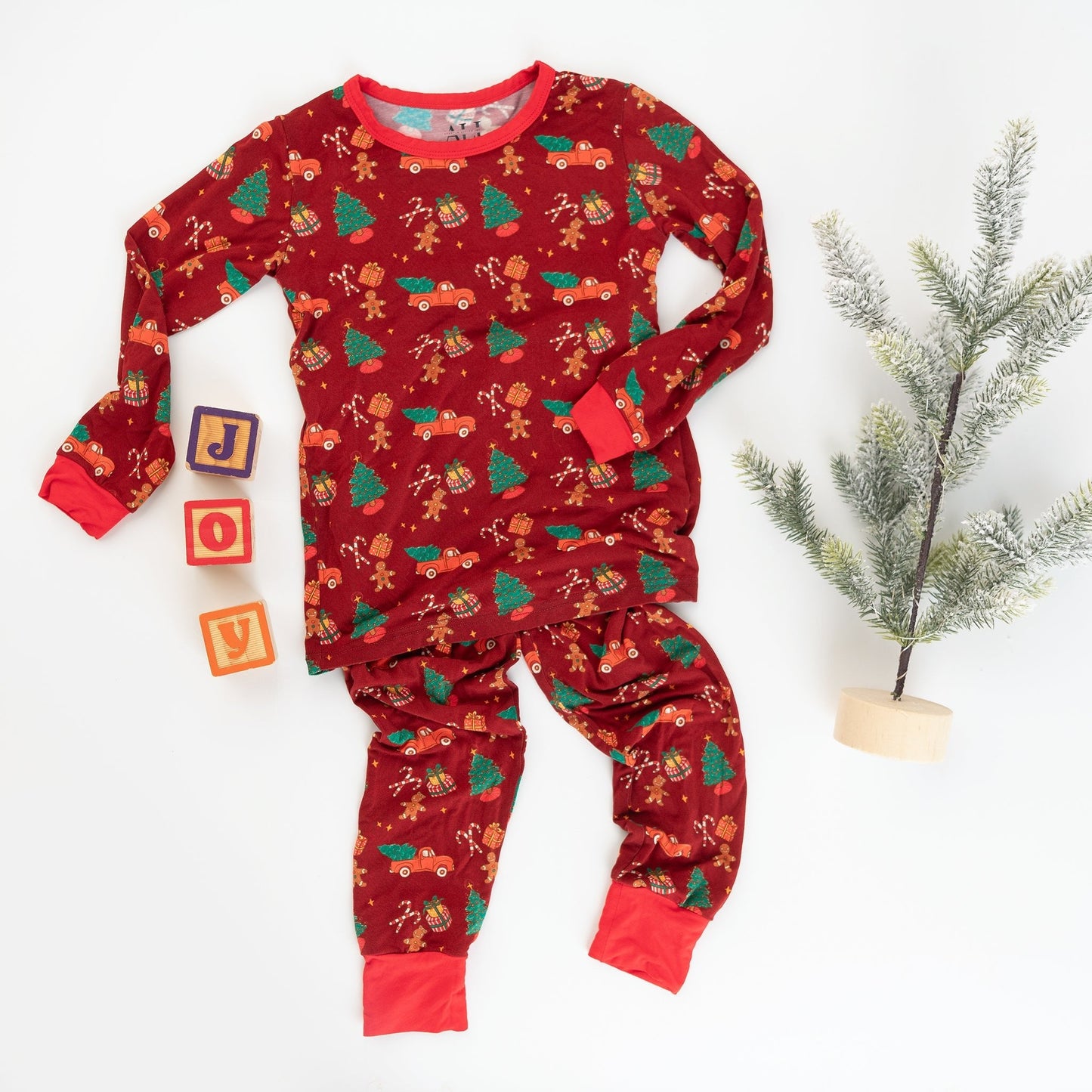Kids’ Red Christmas Pajama Set – Soft Bamboo PJs with Red Truck & Tree Print (2025 Limited Edition)