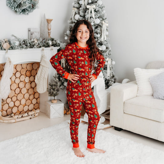 Kids’ Red Christmas Pajama Set: Soft Bamboo PJs with Red Truck & Tree Print (2025 Limited Edition)