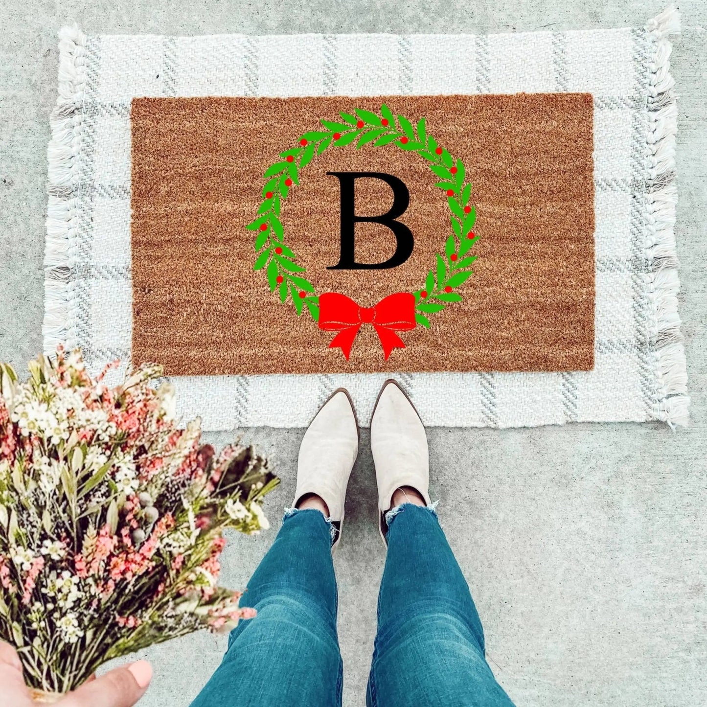 Christmas Wreath Personalized Doormat