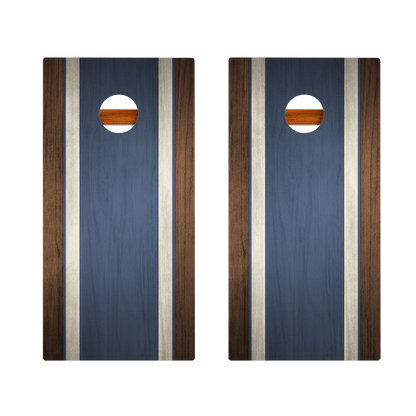 Classic Stripes Dark Wood Blue Silver Series Cornhole Boards