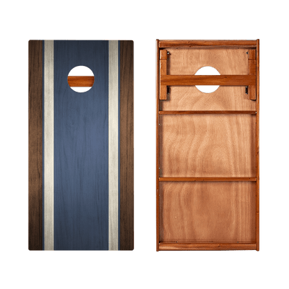 Classic Stripes Dark Wood Blue Silver Series Cornhole Boards