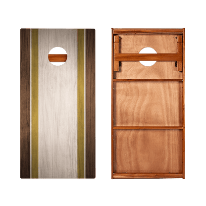 Classic Stripes Dark Wood Ivory and Gold Silver Series Cornhole Boards