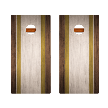 Classic Stripes Dark Wood Ivory and Gold Silver Series Cornhole Boards
