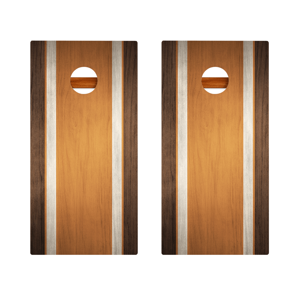 Classic Stripes Dark Wood Orange Silver Series Cornhole Boards