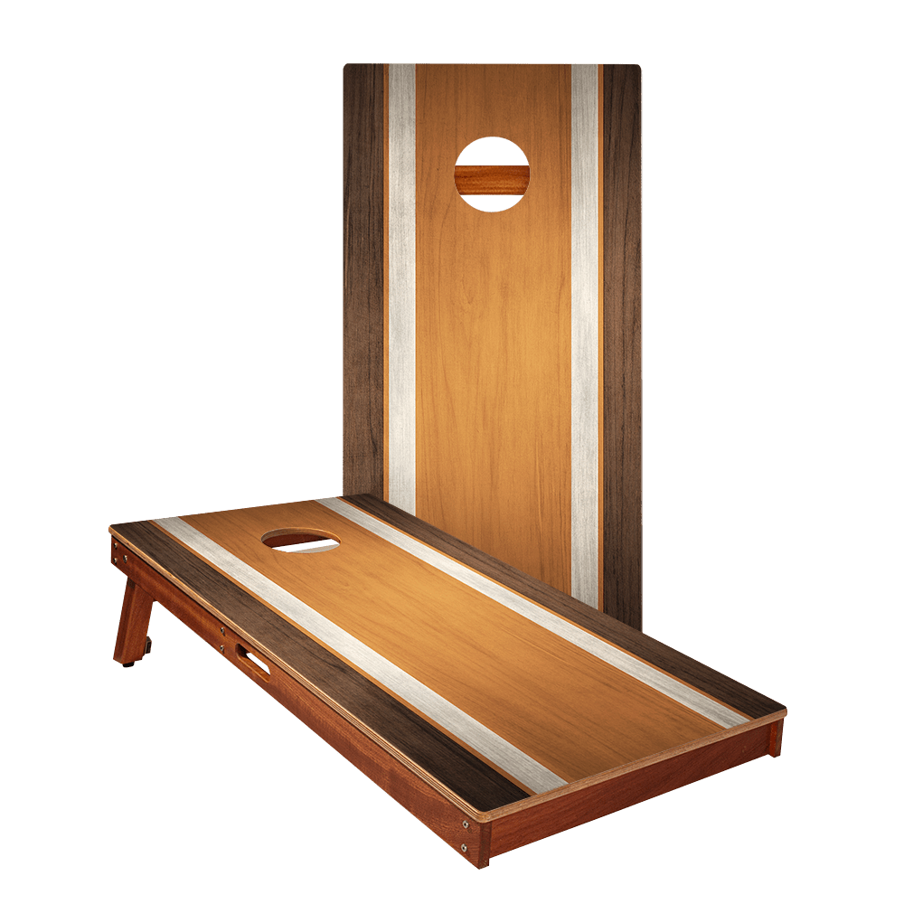 Classic Stripes Dark Wood Orange Silver Series Cornhole Boards