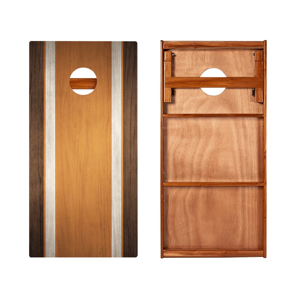 Classic Stripes Dark Wood Orange Silver Series Cornhole Boards