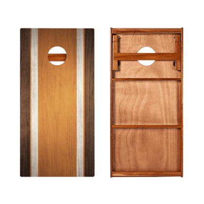 Classic Stripes Dark Wood Orange Silver Series Cornhole Boards