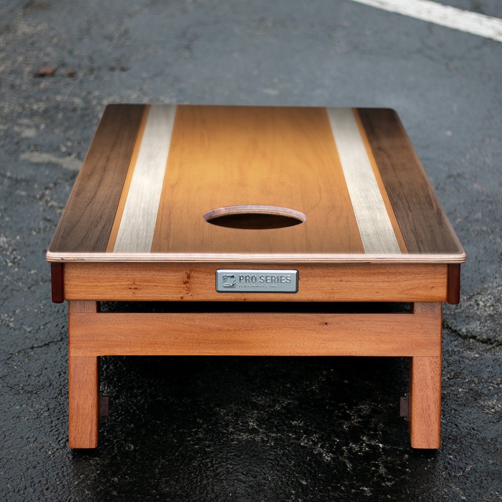 Classic Stripes Dark Wood Orange Silver Series Cornhole Boards