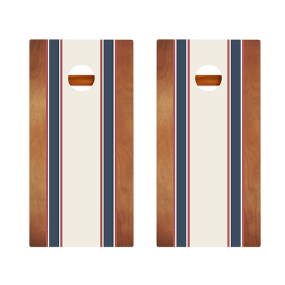 Classic Stripes Mahogany Blue and Red Silver Series Cornhole Boards