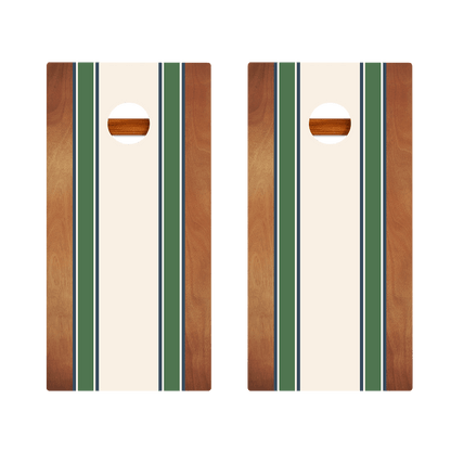 Classic Stripes Mahogany Green and Navy Silver Series Cornhole Boards