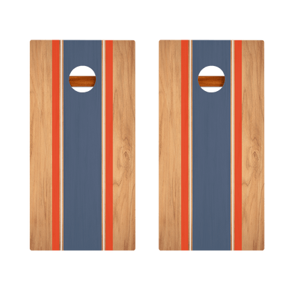 Classic Stripes Natural Wood Blue and Red Silver Series Cornhole Boards