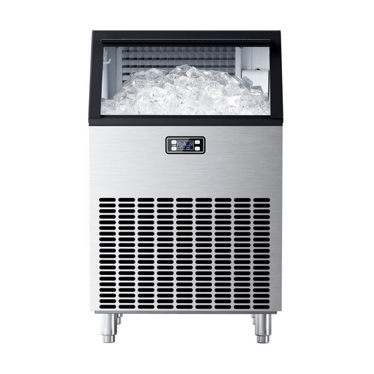Commercial Ice Maker, Freestanding Square Ice Cube Maker 265lbs/24h, 55lbs Storage Bin, Full Heavy Duty Stainless Steel Construction