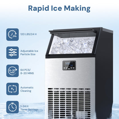 Commercial Ice Maker Machine,100lbs/24H Moon-Shaped Ice Machine with 28 Lbs Storage Capacity