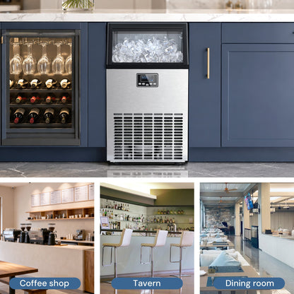 Commercial Ice Maker Machine,100lbs/24H Moon-Shaped Ice Machine with 28 Lbs Storage Capacity