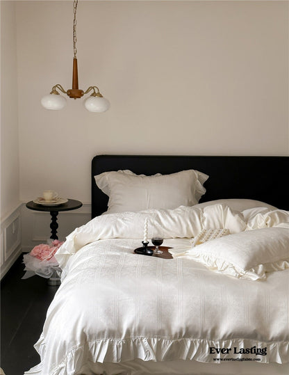 Coquette Tencel Silky Ruffle Bedding Set / White