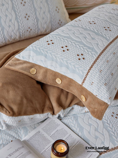 Cottage Braided Button Velvet Bedding Set / Cream