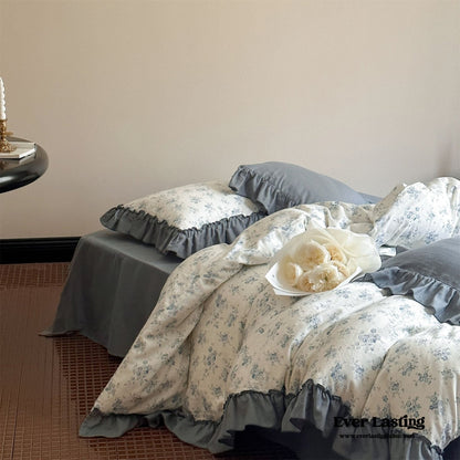 Cottage Inspired Ruffle Bedding Set / Ash Blue
