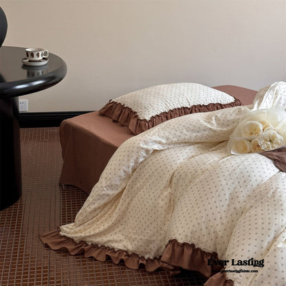 Cottage Inspired Ruffle Bedding Set / Soft Brown