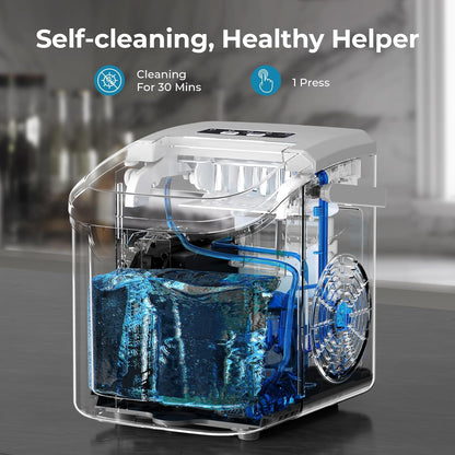 Kismile Ice Makers Countertop with Handle,8 Cubes in 6 Mins,Portable Ice Machine with Self-Cleaning for Home 58012RIM0
