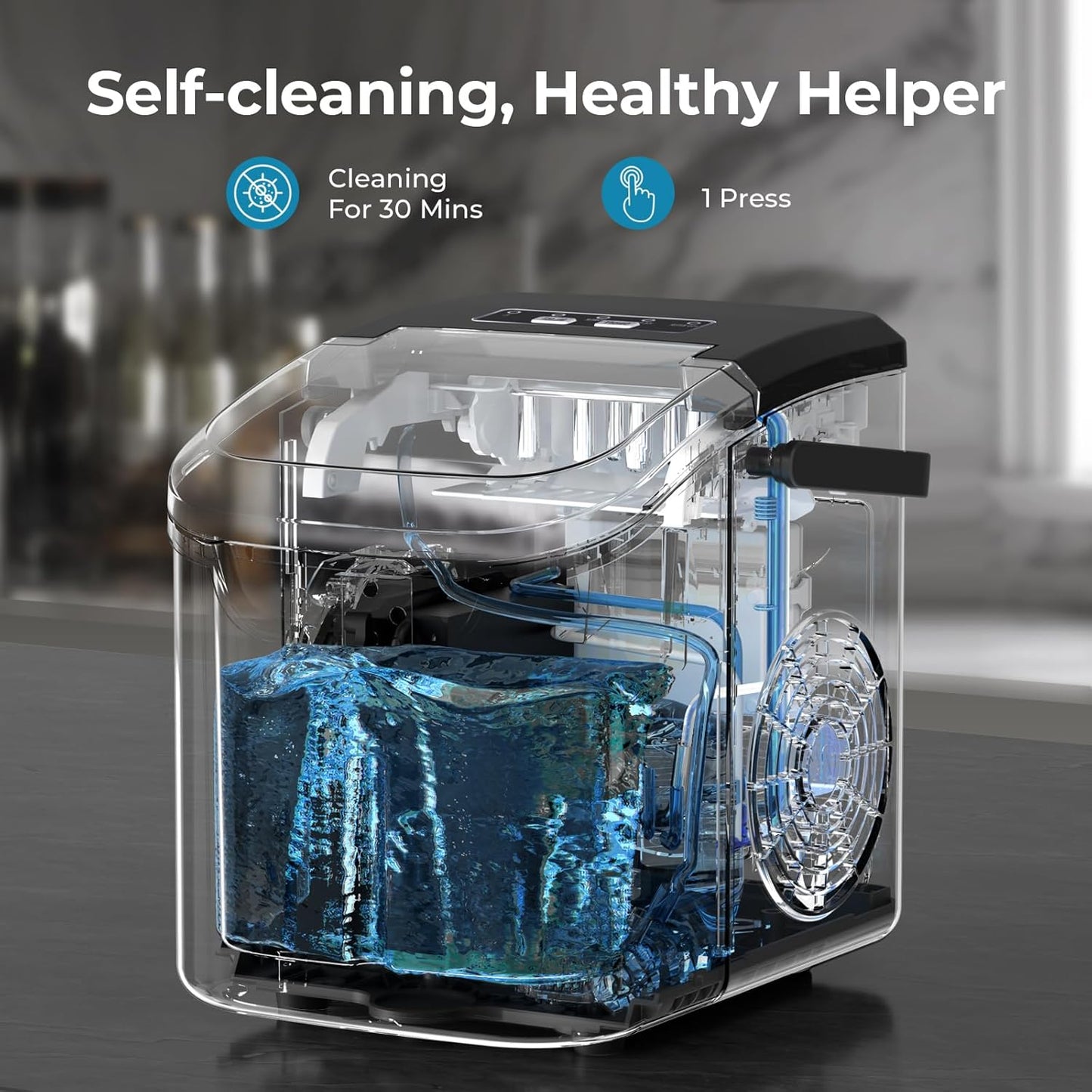 Kismile Ice Makers Countertop with Handle,8 Cubes in 6 Mins,Portable Ice Machine with Self-Cleaning for Home 58012RIM0