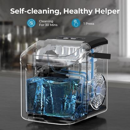 Kismile Ice Makers Countertop with Handle,8 Cubes in 6 Mins,Portable Ice Machine with Self-Cleaning for Home 58012RIM0