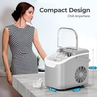 Kismile Ice Makers Countertop with Handle,8 Cubes in 6 Mins,Portable Ice Machine with Self-Cleaning for Home 58012RIM0
