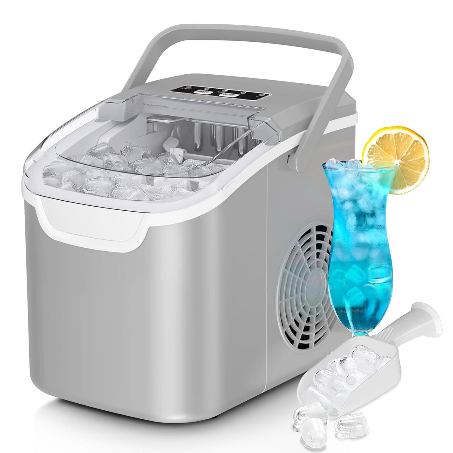 KISMILE Ice Makers Countertop with Handle,26.5Lbs/24H,9 Cubes in 6 Mins,2 Sizes of Bullet Ice,Portable Machine with Self-Cleaning,Perfect for Home Kitchen(Black)