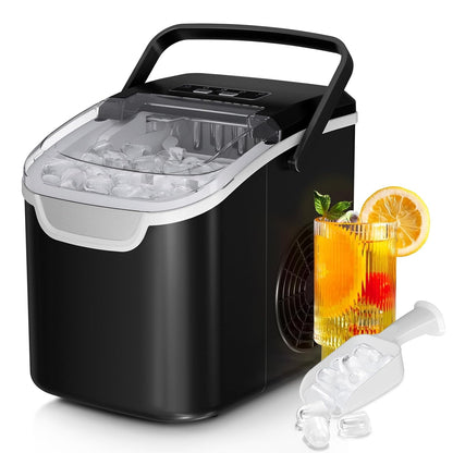KISMILE Ice Makers Countertop with Handle,26.5Lbs/24H,9 Cubes in 6 Mins,2 Sizes of Bullet Ice,Portable Machine with Self-Cleaning,Perfect for Home Kitchen(Black)