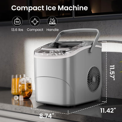KISMILE Ice Makers Countertop with Handle,26.5Lbs/24H,9 Cubes in 6 Mins,2 Sizes of Bullet Ice,Portable Machine with Self-Cleaning,Perfect for Home Kitchen(Black)