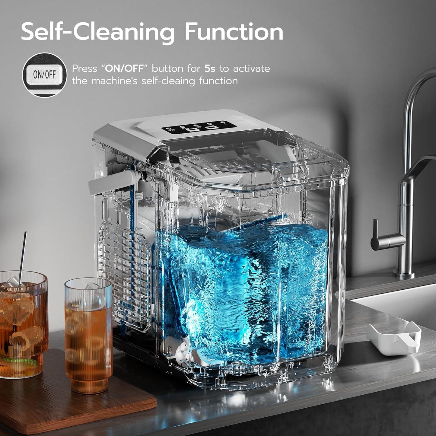KISMILE Ice Makers Countertop with Handle,26.5Lbs/24H,9 Cubes in 6 Mins,2 Sizes of Bullet Ice,Portable Machine with Self-Cleaning,Perfect for Home Kitchen(Black)
