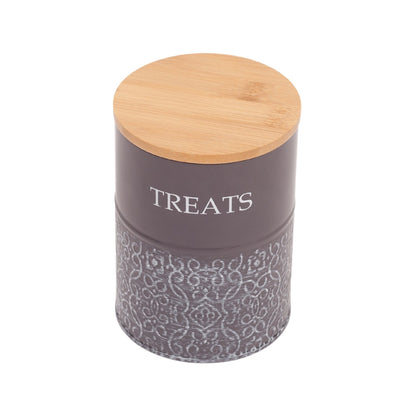Country Living Dog Treat Canisters - Set of 2 Carbon Steel Jars with Bamboo Lids – Volcanic Gray
