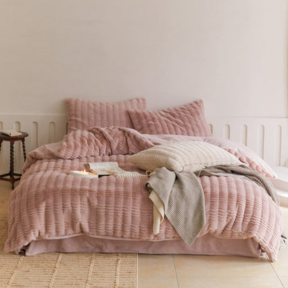 Cozy Earth Tone Milk Velvet Bedding Set / Beige Khaki