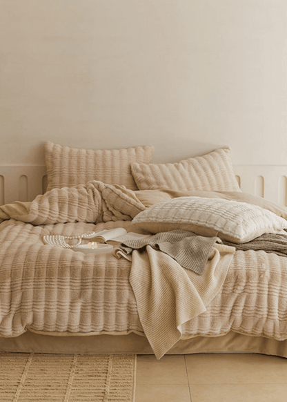 Cozy Earth Tone Milk Velvet Bedding Set / Beige Khaki