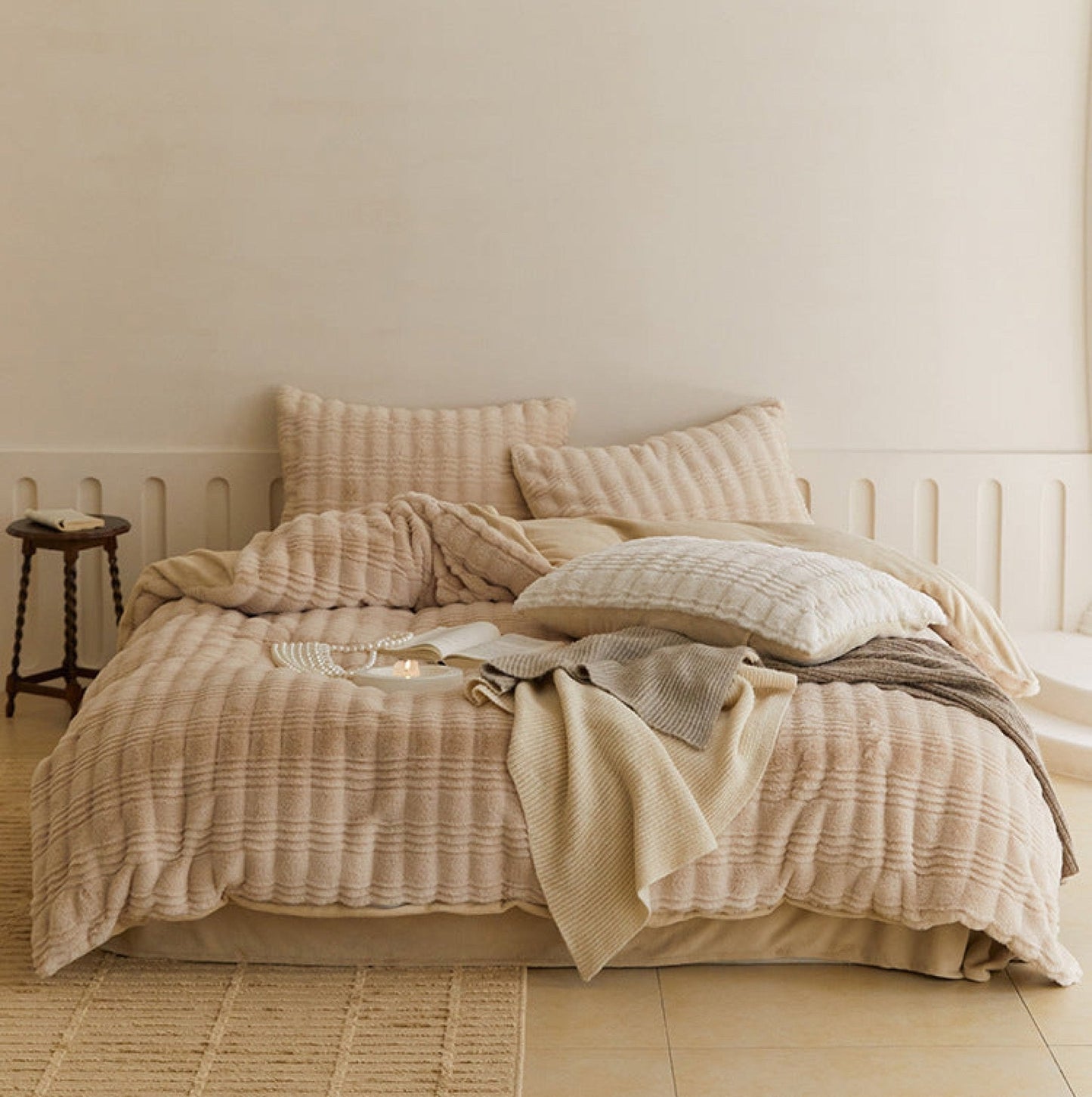 Cozy Earth Tone Milk Velvet Bedding Set / Beige Khaki