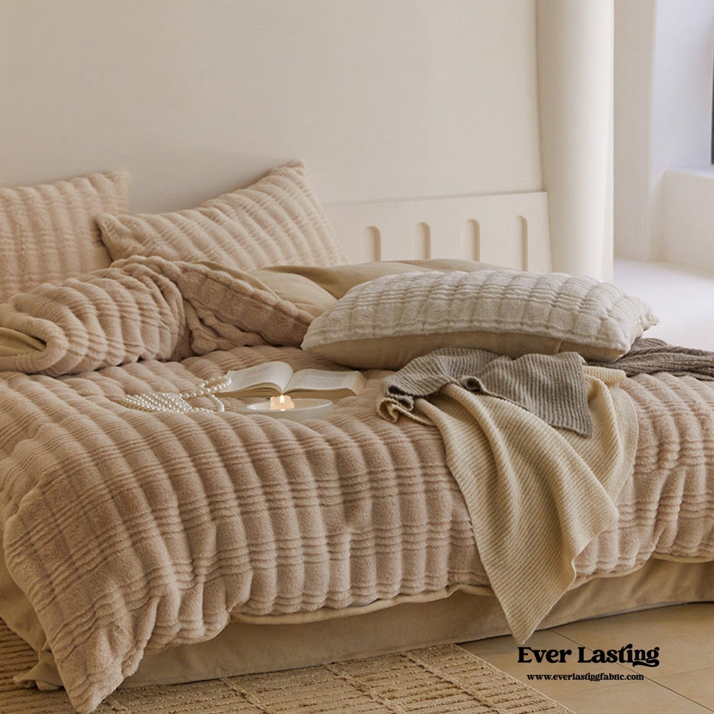 Cozy Earth Tone Milk Velvet Bedding Set / Beige Khaki