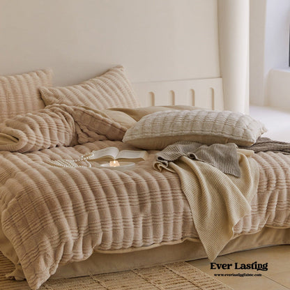 Cozy Earth Tone Milk Velvet Bedding Set / Beige Khaki