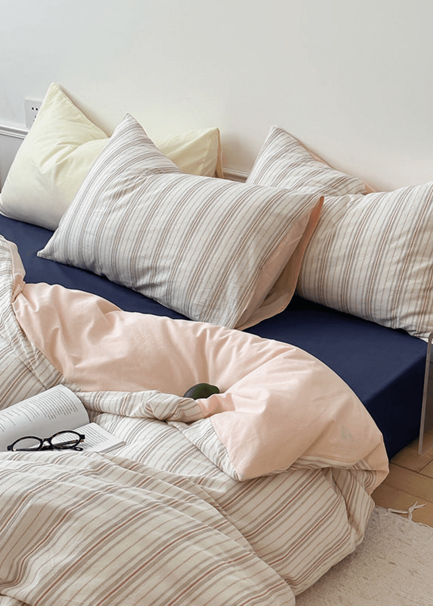 Cozy Pastel Striped Washed Cotton Duvet Cover / Pink