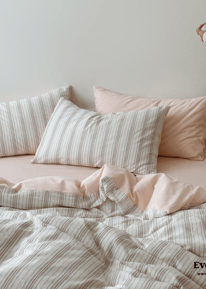 Cozy Pastel Striped Washed Cotton Pillowcases / Pink