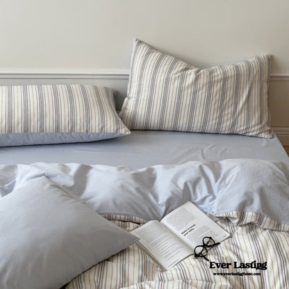 Cozy Pastel Striped Washed Cotton Bedding Set