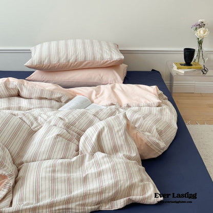 Cozy Pastel Striped Washed Cotton Bedding Set