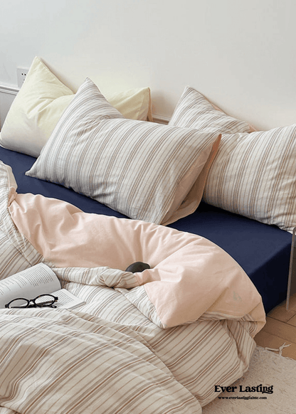 Cozy Pastel Striped Washed Cotton Duvet Cover / Blue